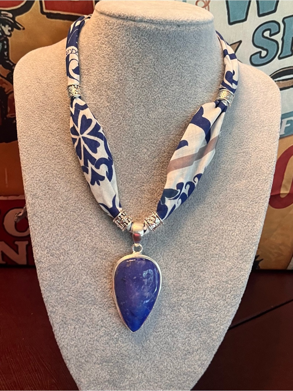 Lapis Lazuli Teardrop Bandana Scarf Necklace